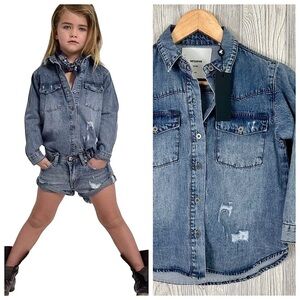 NEW! KIDS ONE TEASPOON DENIM JEAN SHIRT Size 7/8 NWT Luxury Collection Unisex